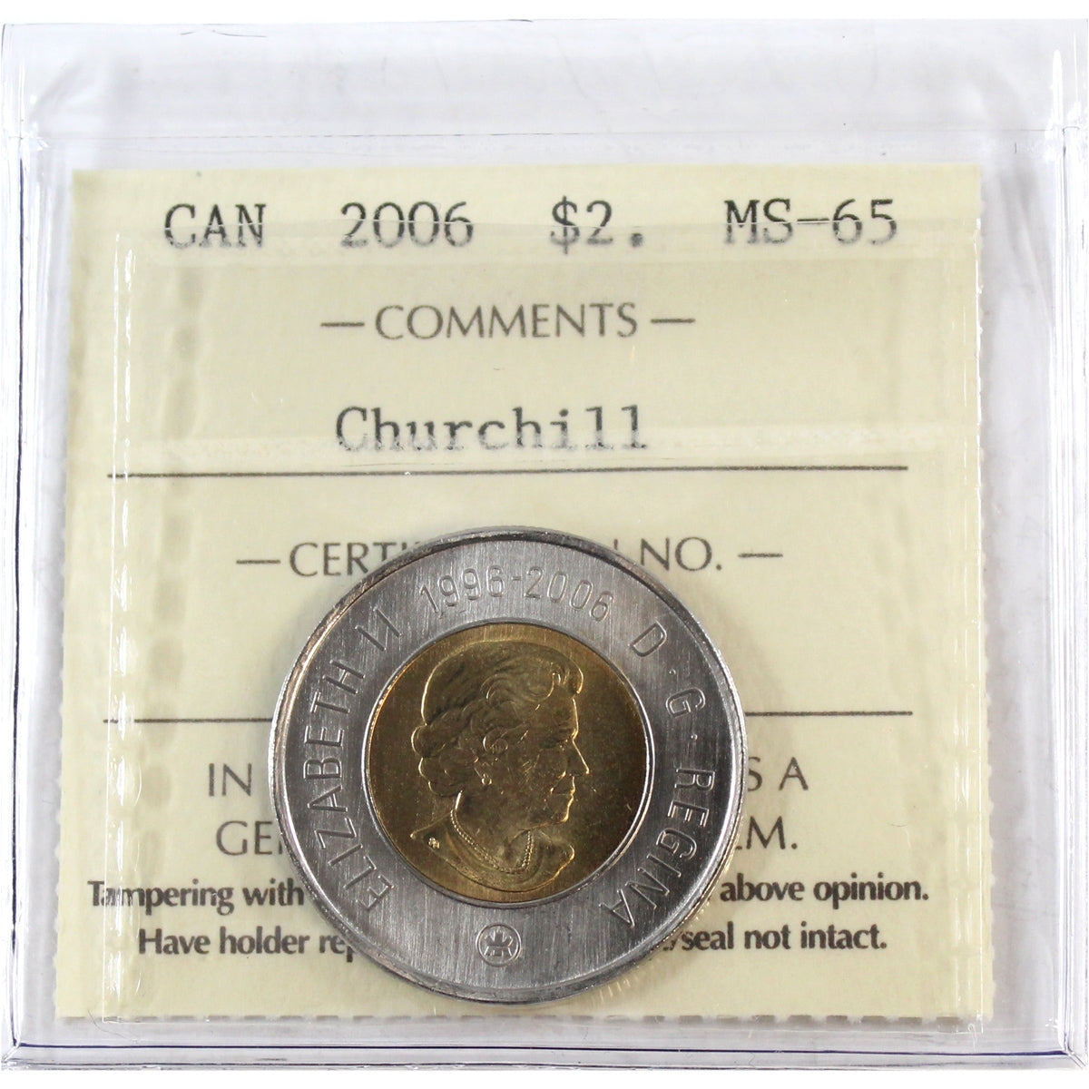 2006 Churchill Canada Two Dollar ICCS Certified MS65