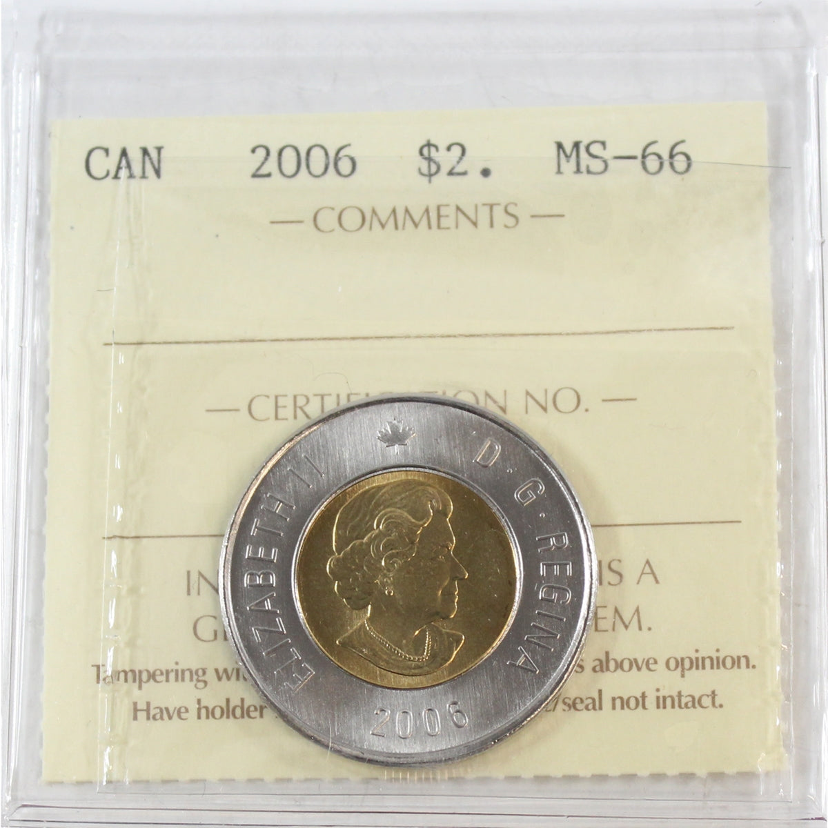 2006 Polar Bear Canada Two Dollar ICCS Certified MS66