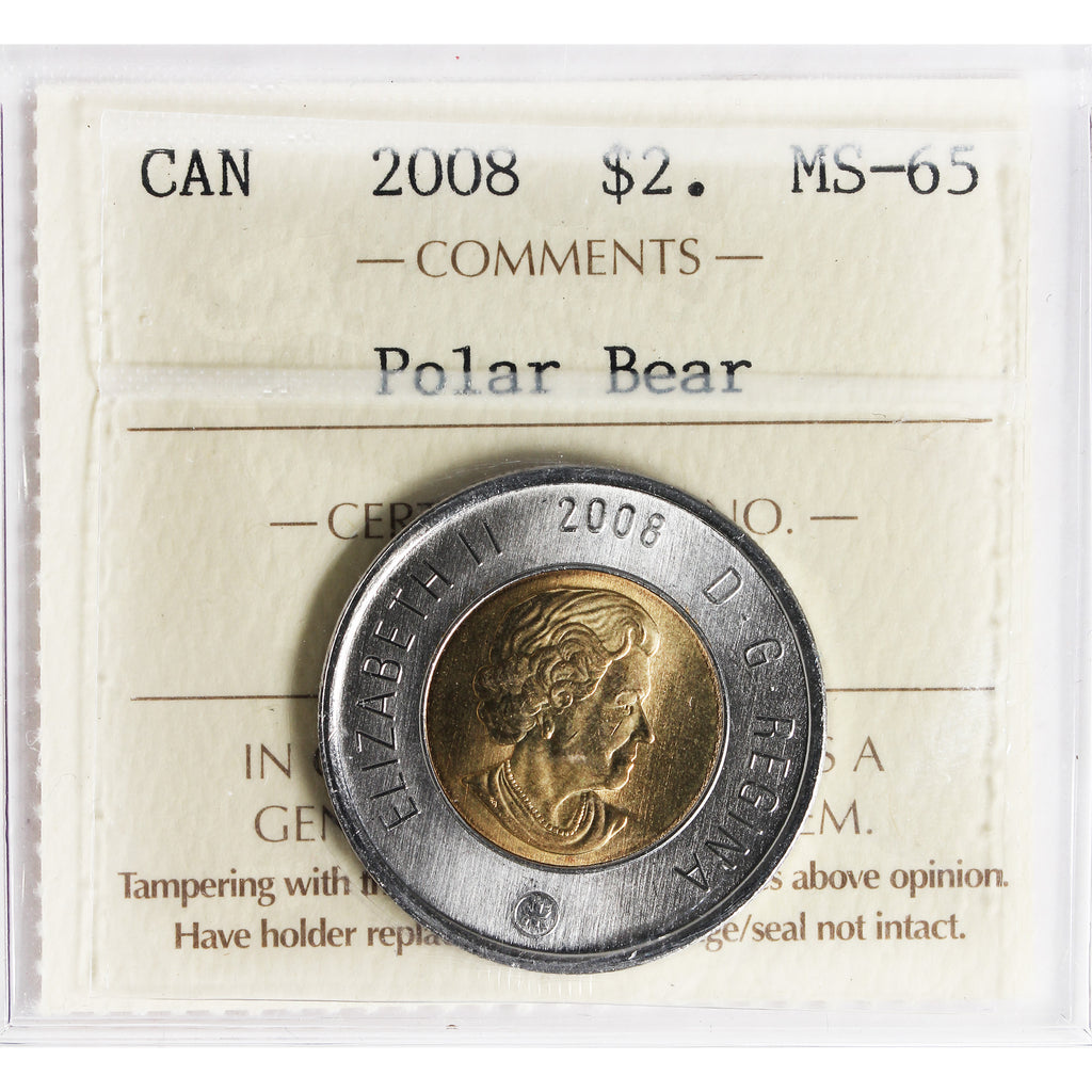 2008 Polar Bear Canada Two Dollar ICCS Certified MS65