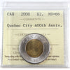 2008 Quebec City Canada Two Dollar ICCS Certified MS66
