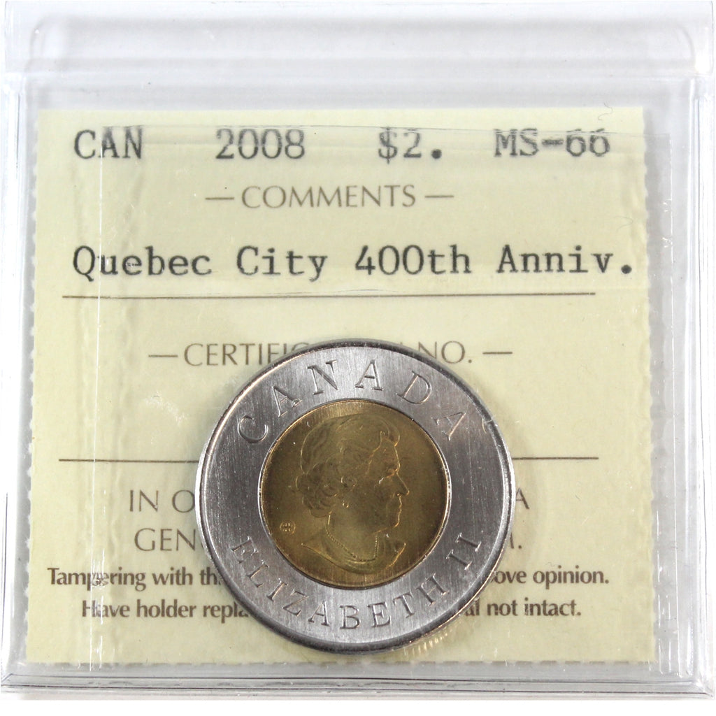 2008 Quebec City Canada Two Dollar ICCS Certified MS66