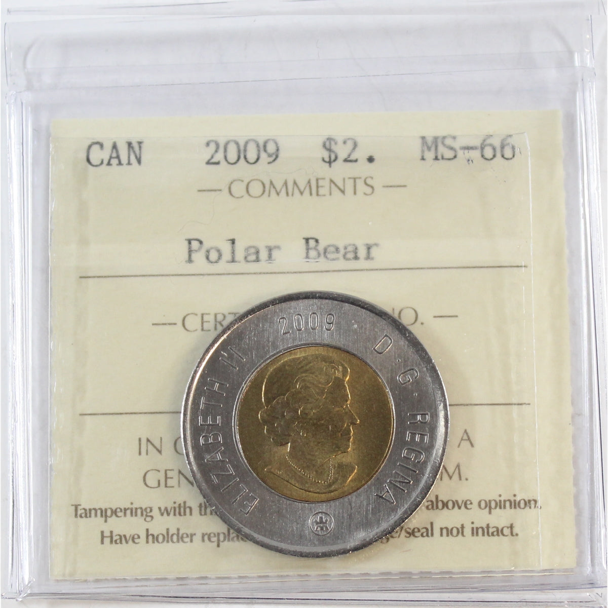 2009 Canada Two Dollar ICCS Certified MS66