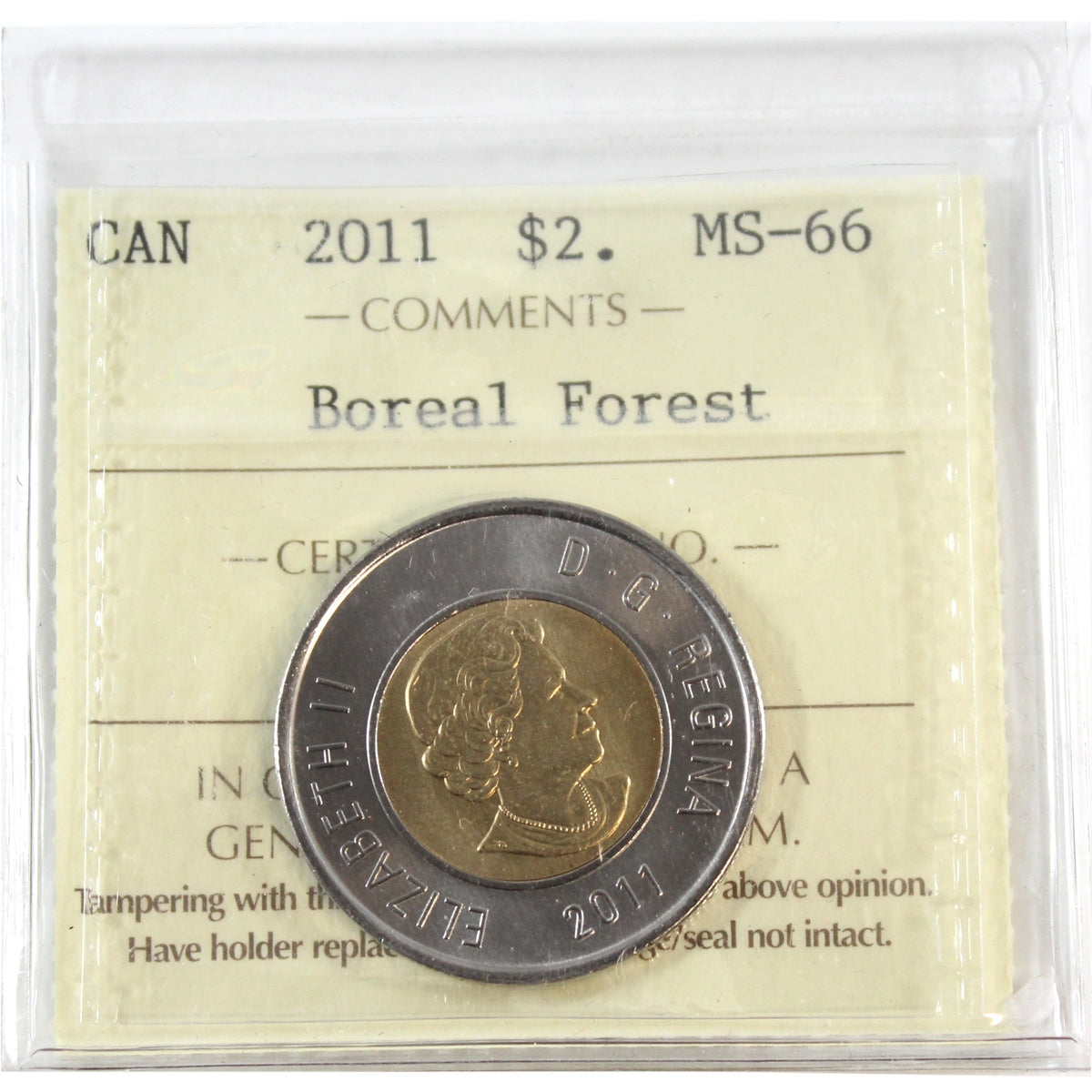 2011 Boreal Forest Canada Two Dollar ICCS Certified MS66