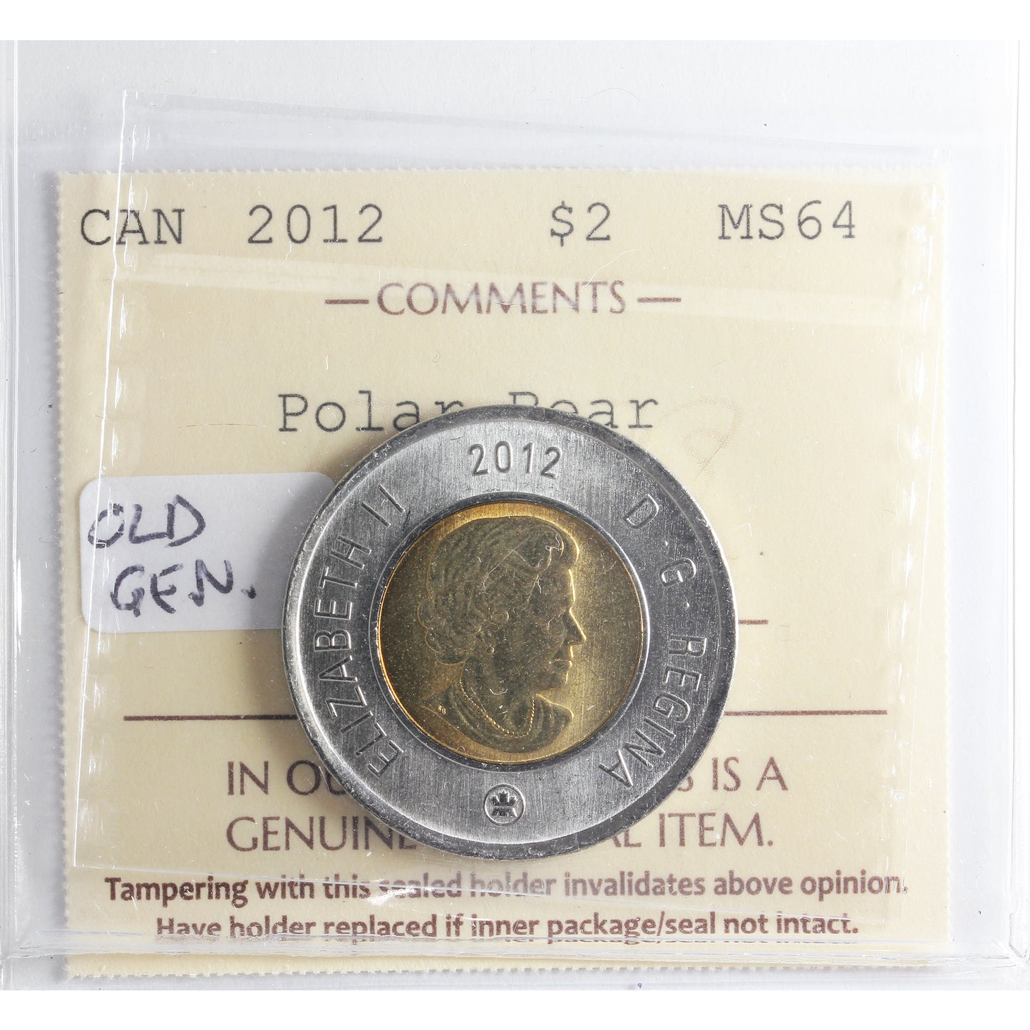 2012 Old Generation Canada Two Dollar ICCS Certified MS64