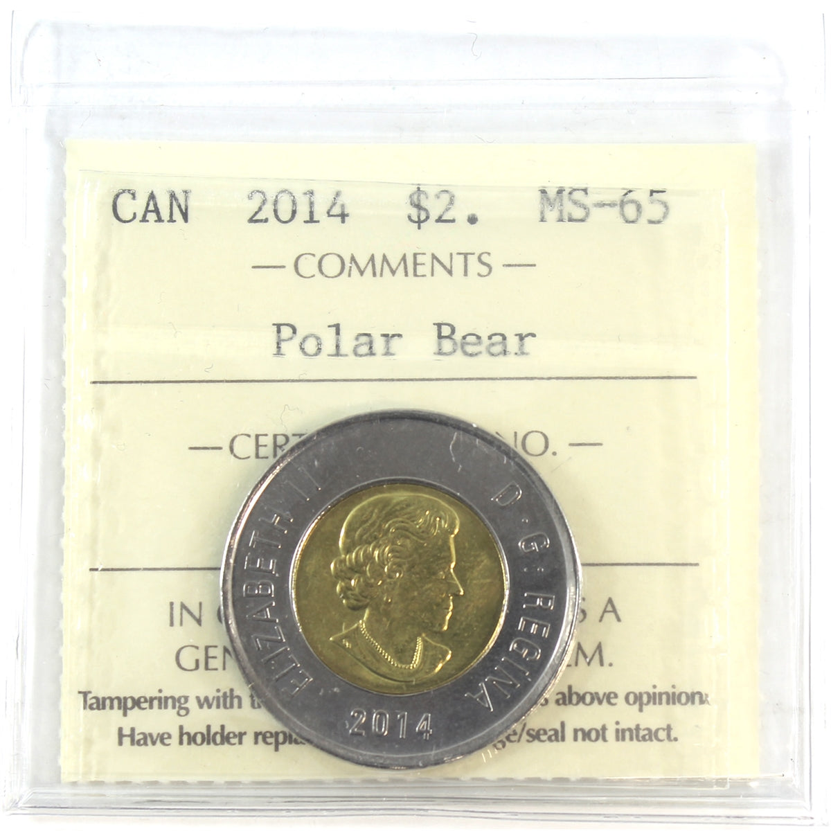2014 Canada Two Dollar ICCS Certified MS65