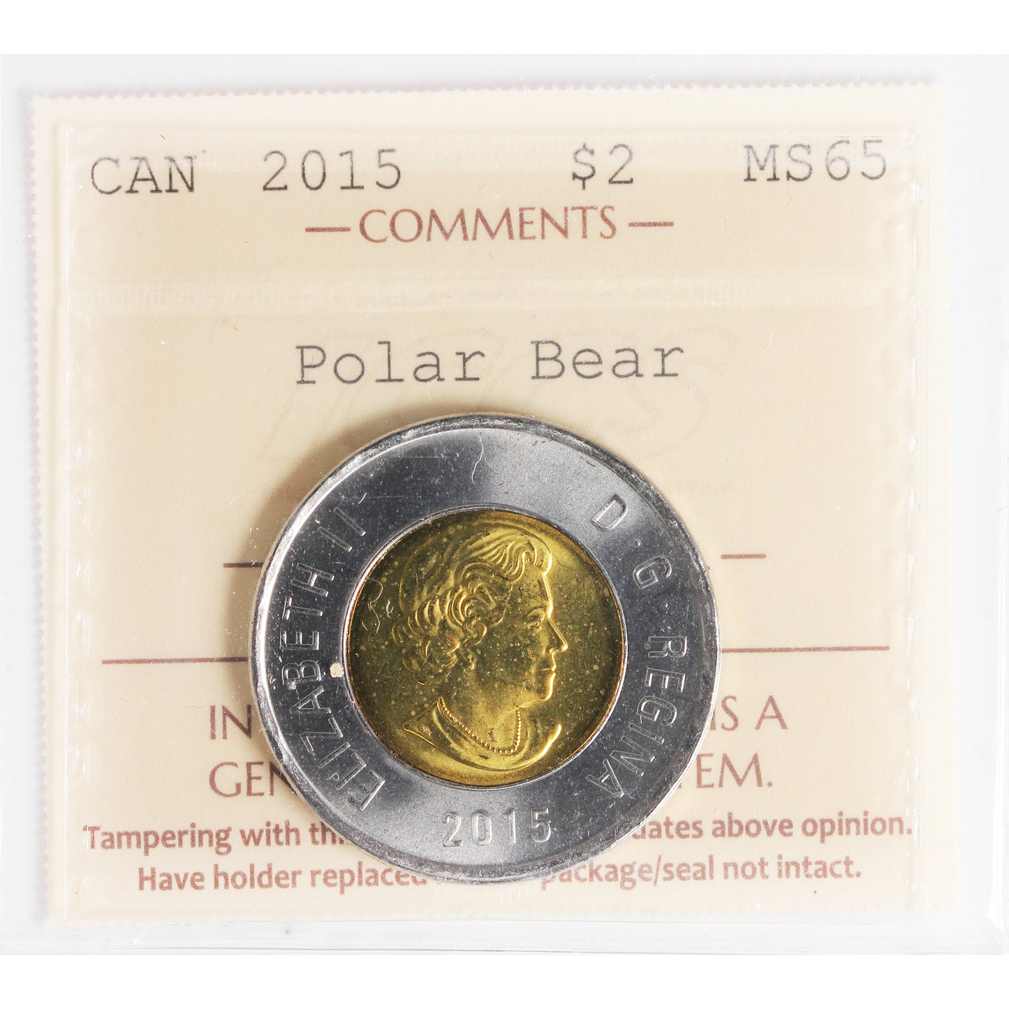 2015 Polar Bear Canada Two Dollar ICCS Certified MS65