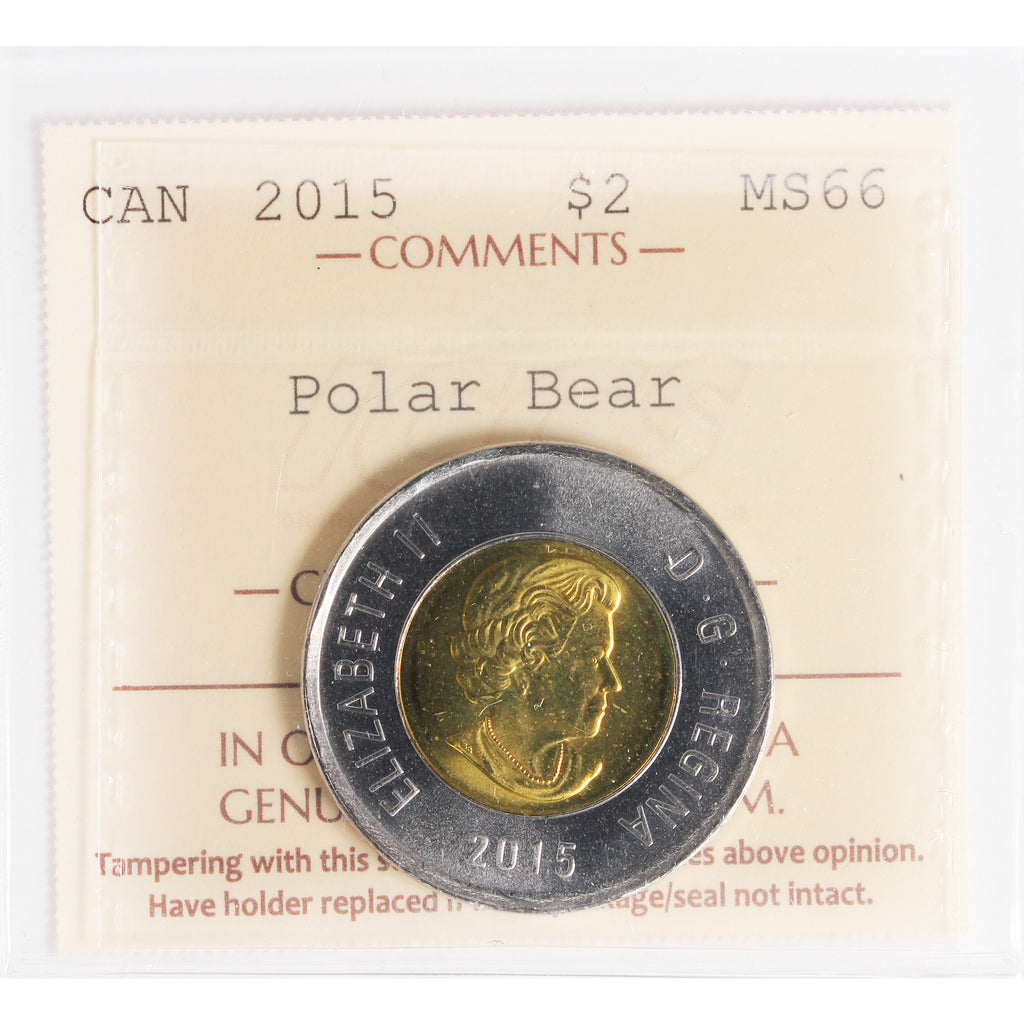 2015 Polar Bear Canada Two Dollar ICCS Certified MS66