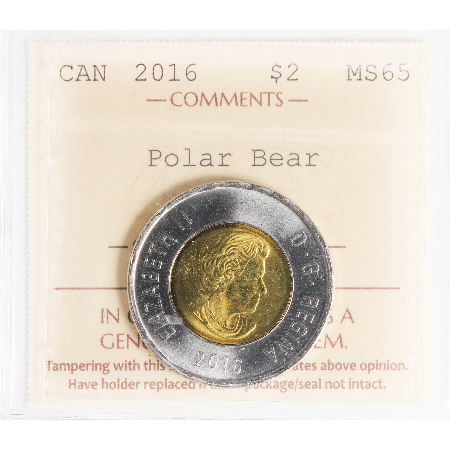2016 Polar Bear Canada Two Dollar ICCS Certified MS65