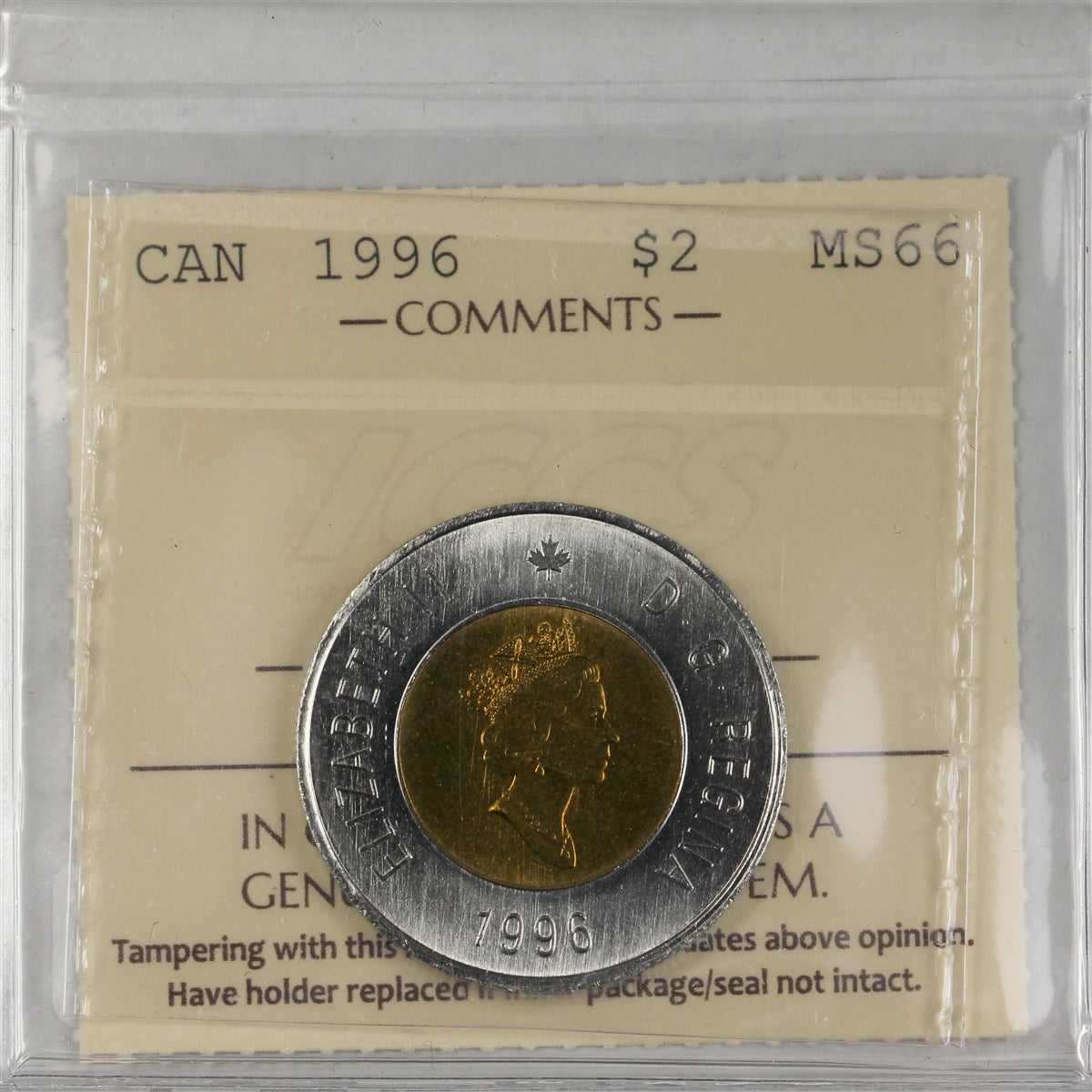 1996 Canada Two Dollar ICCS Certified MS66