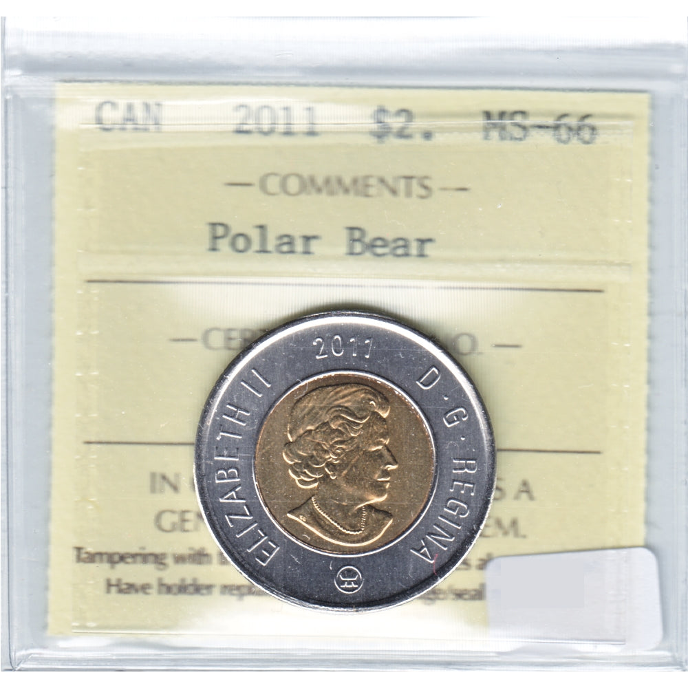 2011 Polar Bear Canada Two Dollar ICCS Certified MS66