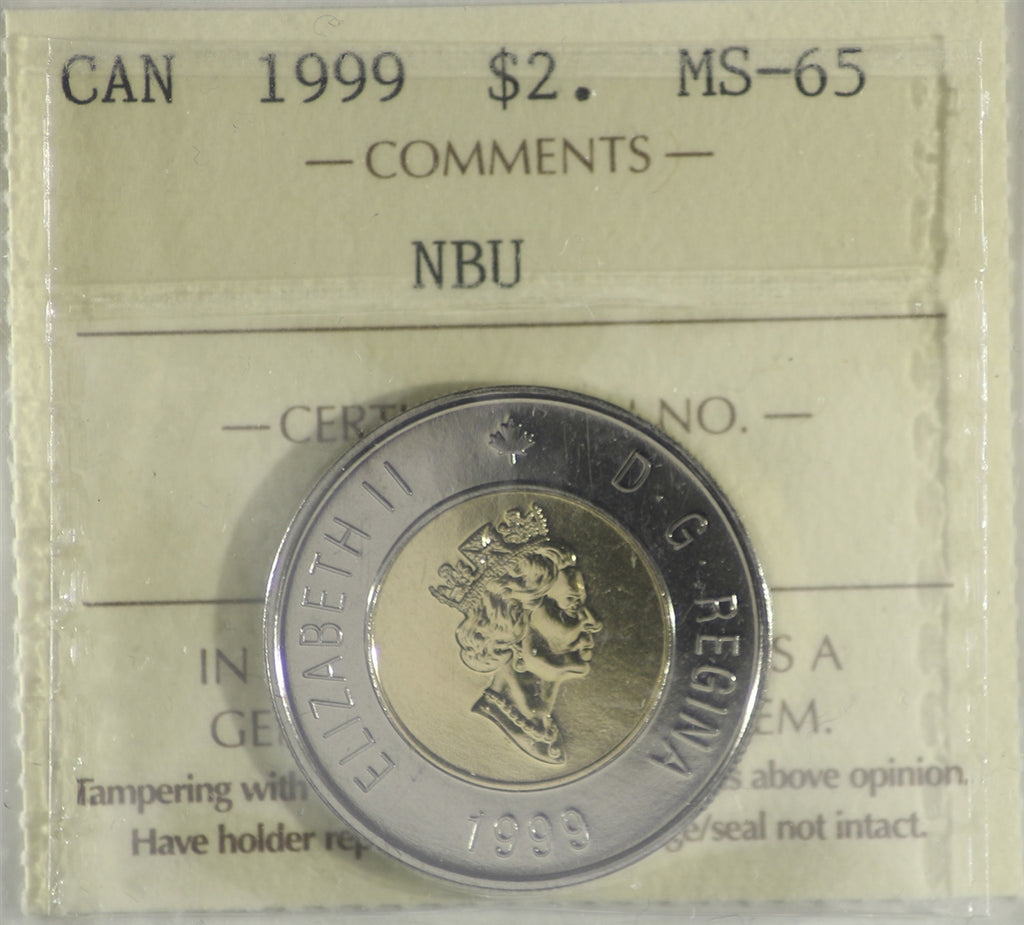 1999 Polar Bear Canada Two Dollar ICCS Certified MS65 NBU