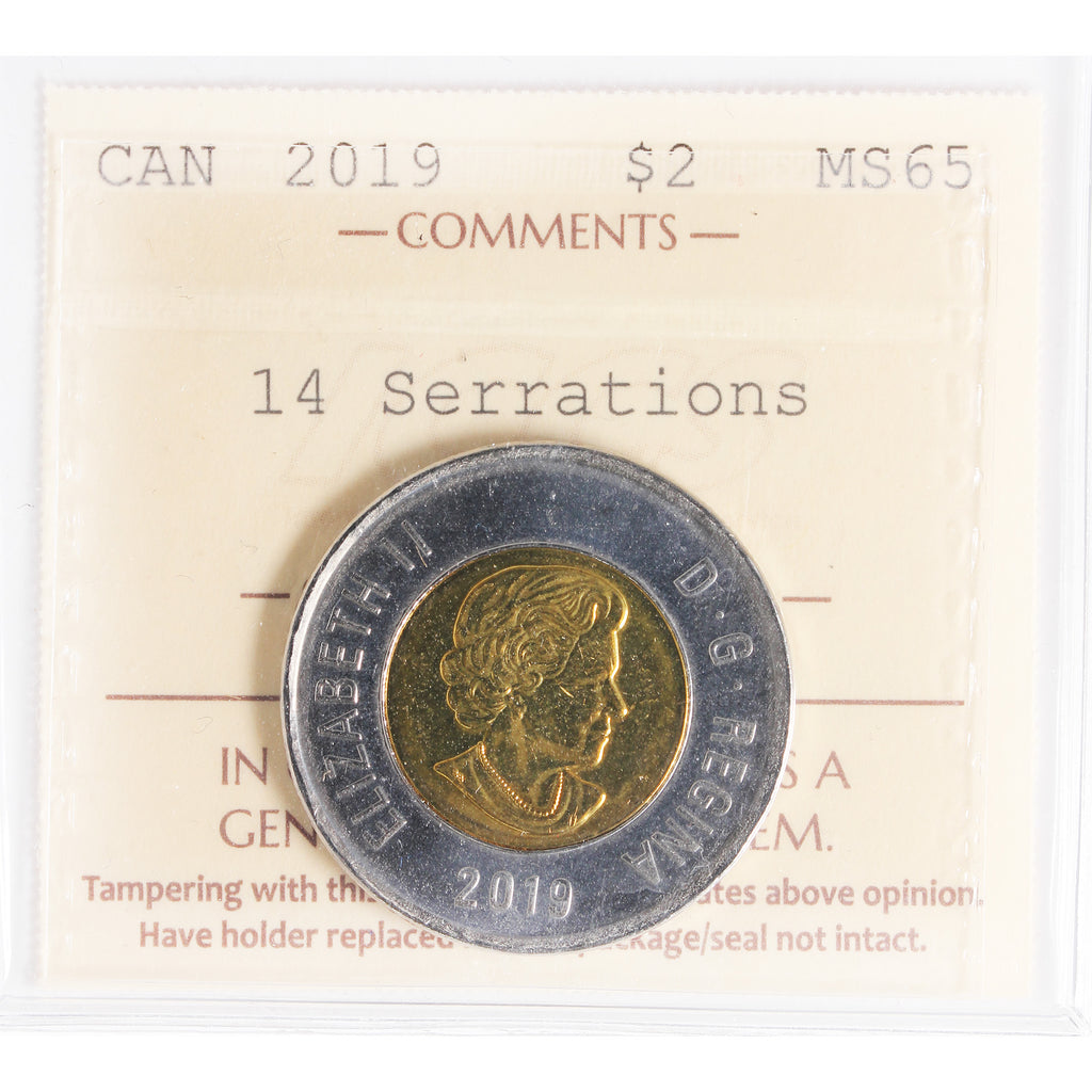 2019 14 Serrations Polar Bear Canada Two Dollar ICCS Certified MS65