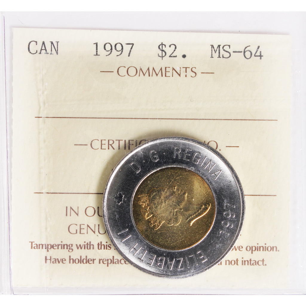1997 Canada Two Dollar ICCS Certified MS64