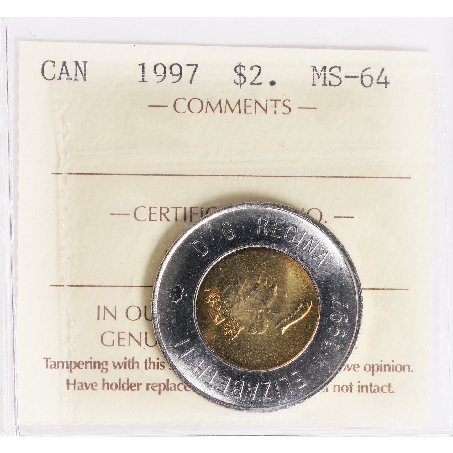 1997 Canada Two Dollar ICCS Certified MS64