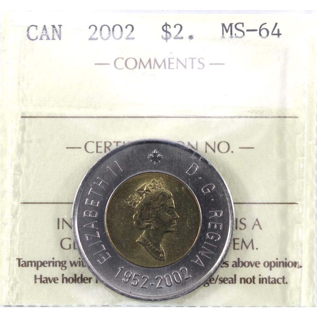 2002 Canada Two Dollar ICCS Certified MS64