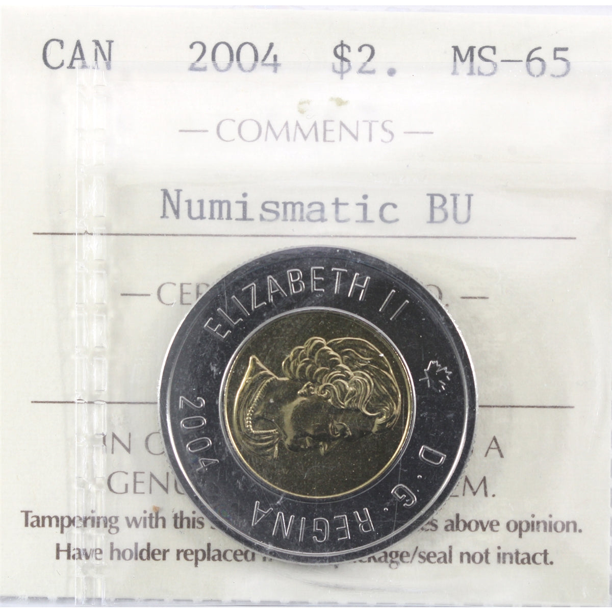 2004 Polar Bear Canada Two Dollar ICCS Certified MS66 Numismatic BU
