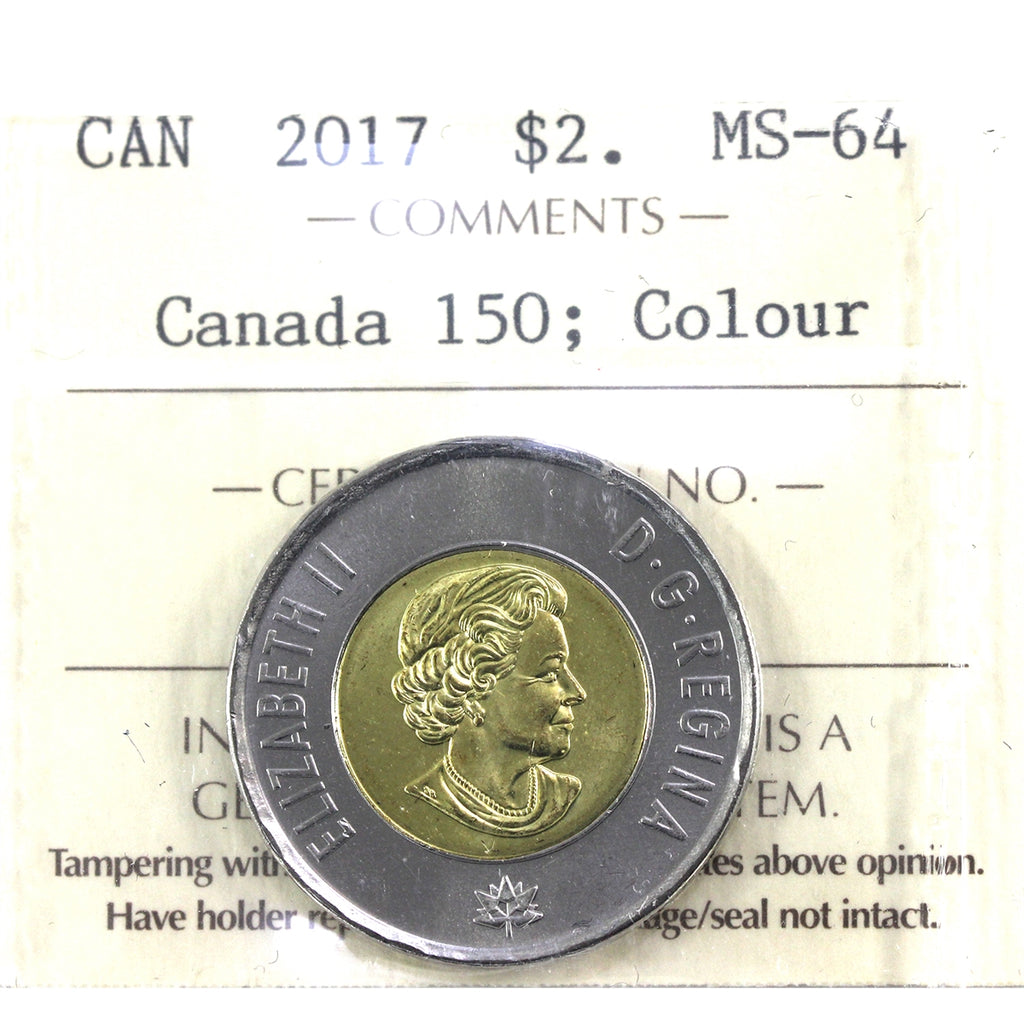 2017 Coloured Canada 150th (Dance) Two Dollar ICCS Certified MS64
