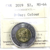 2019 D-Day Coloured Canada Two Dollar ICCS Certified MS64