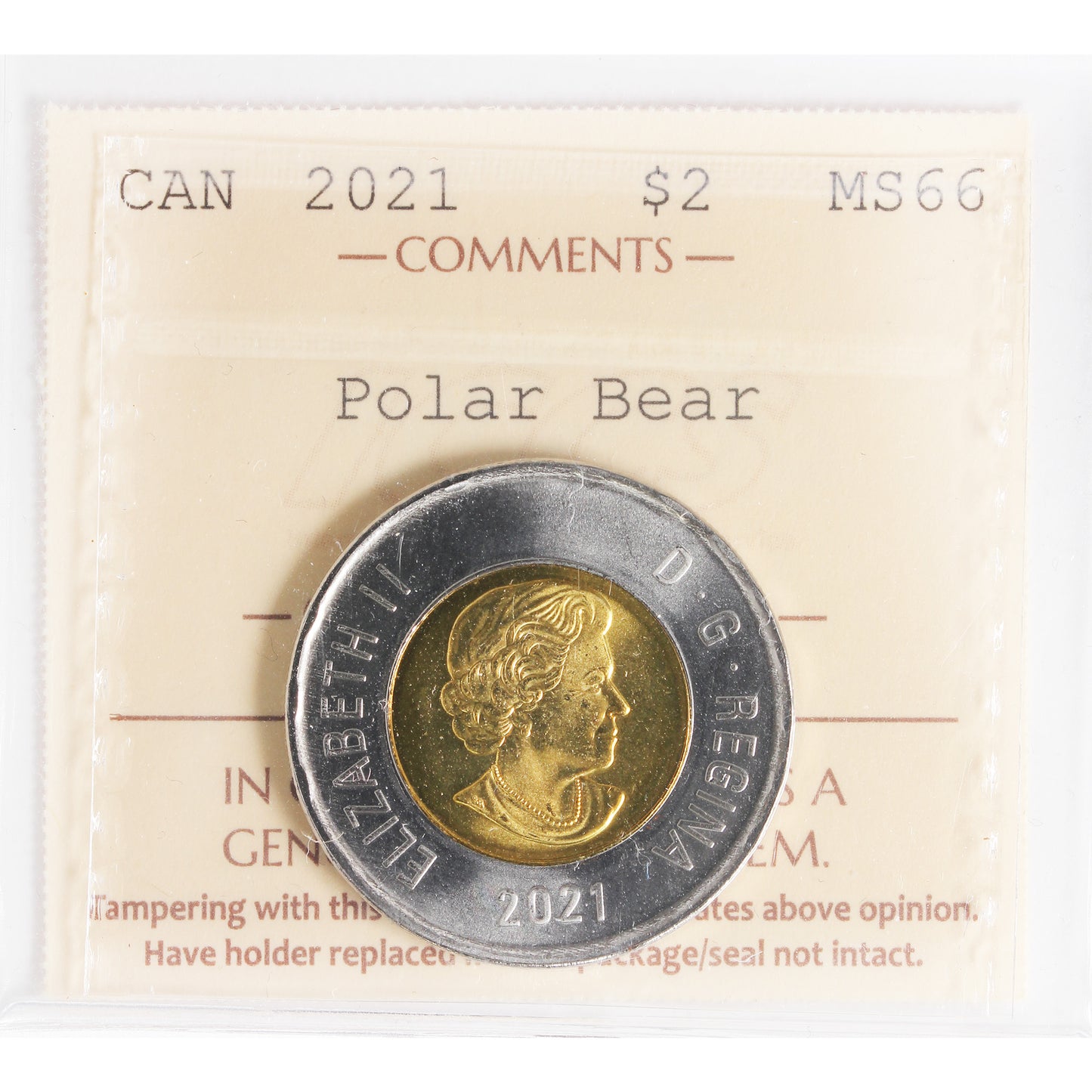 2021 Polar Bear Canada Two Dollar ICCS Certified MS66