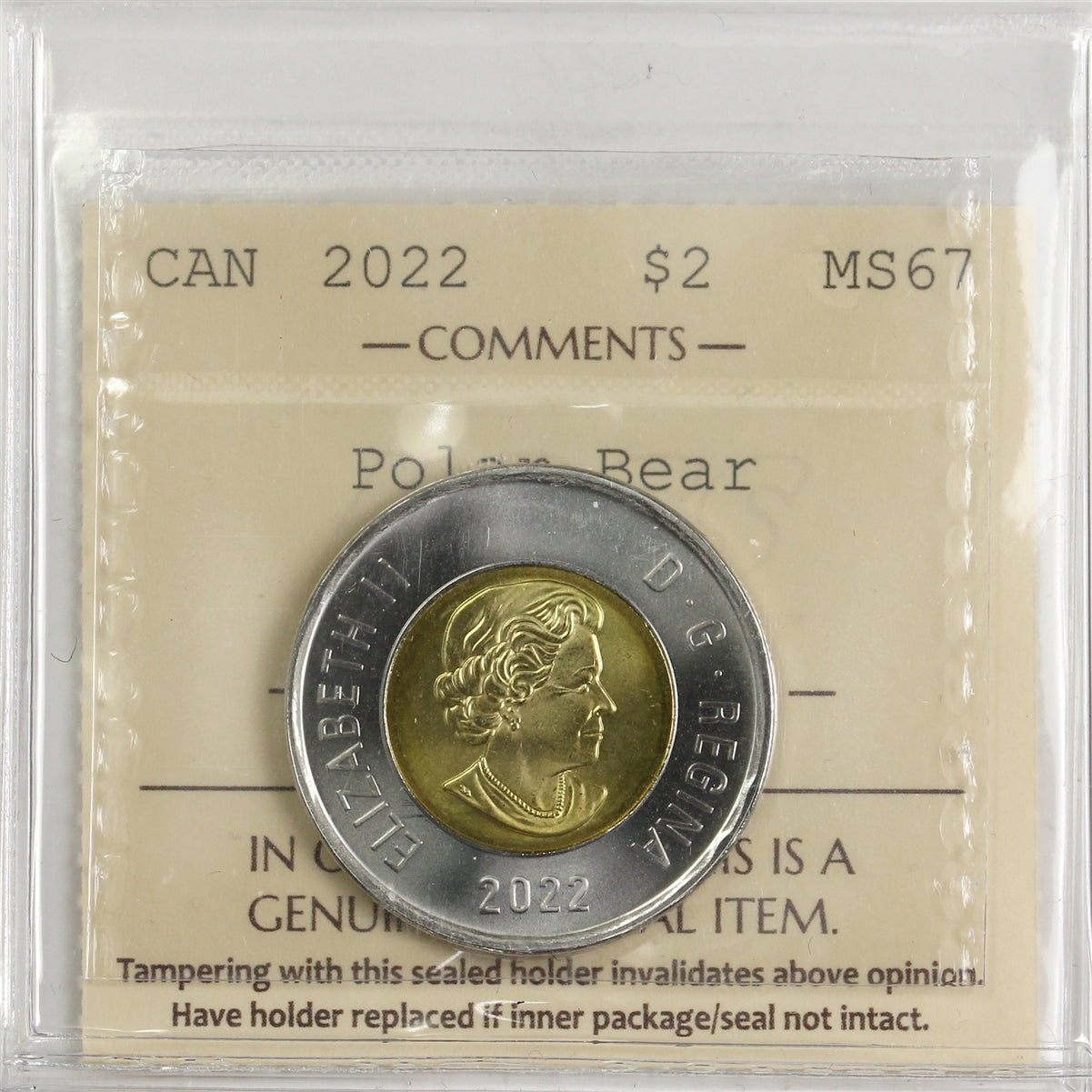 2022 Polar Bear Canada Two Dollar ICCS Certified MS67