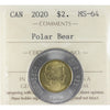 2020 Polar Bear Canada Two Dollars ICCS Certified MS64
