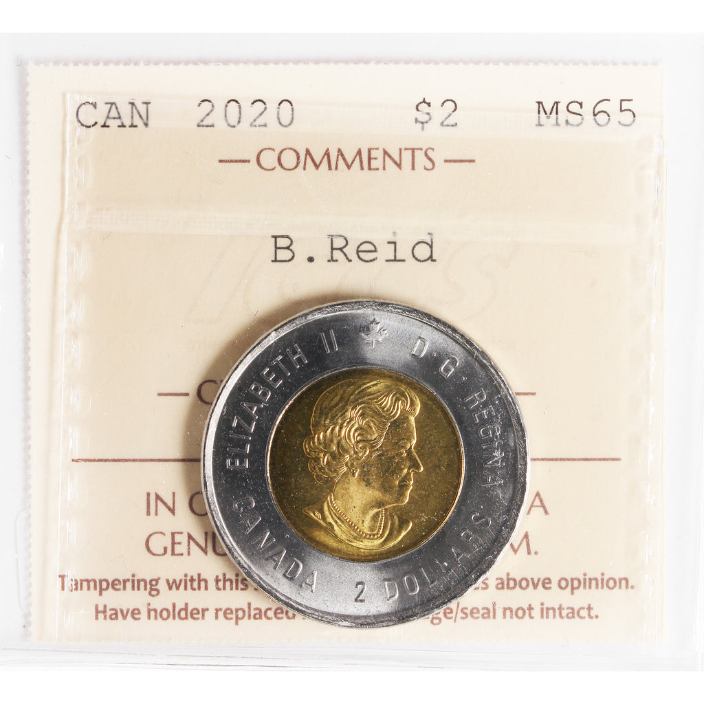 2020 Uncoloured Bill Reid Canada Two Dollar ICCS Certified MS65