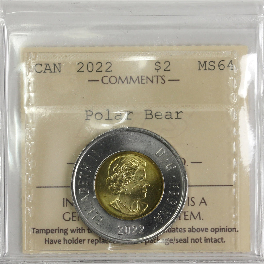 2022 Polar Bear Canada Two Dollar ICCS Certified MS64