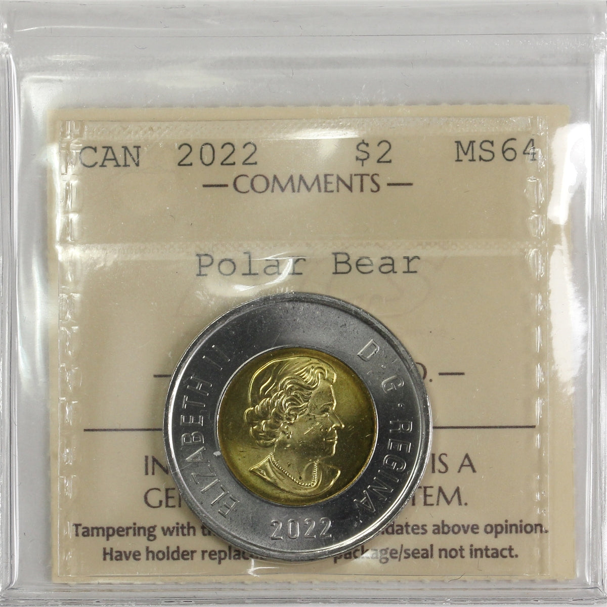 2022 Polar Bear Canada Two Dollar ICCS Certified MS64