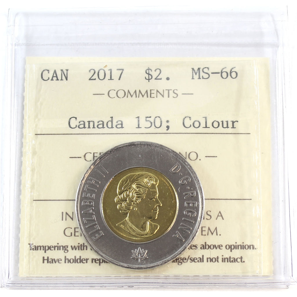 2017 Coloured Canada 150th (Dance) Two Dollar ICCS Certified MS66