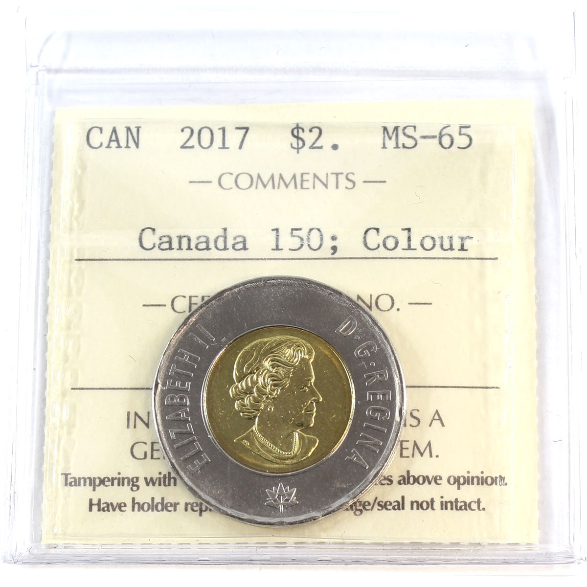 2017 Coloured Canada 150th (Dance) Two Dollar ICCS Certified MS65