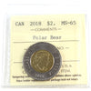 2018 Canada Two Dollar ICCS Certified MS65 Polar Bear