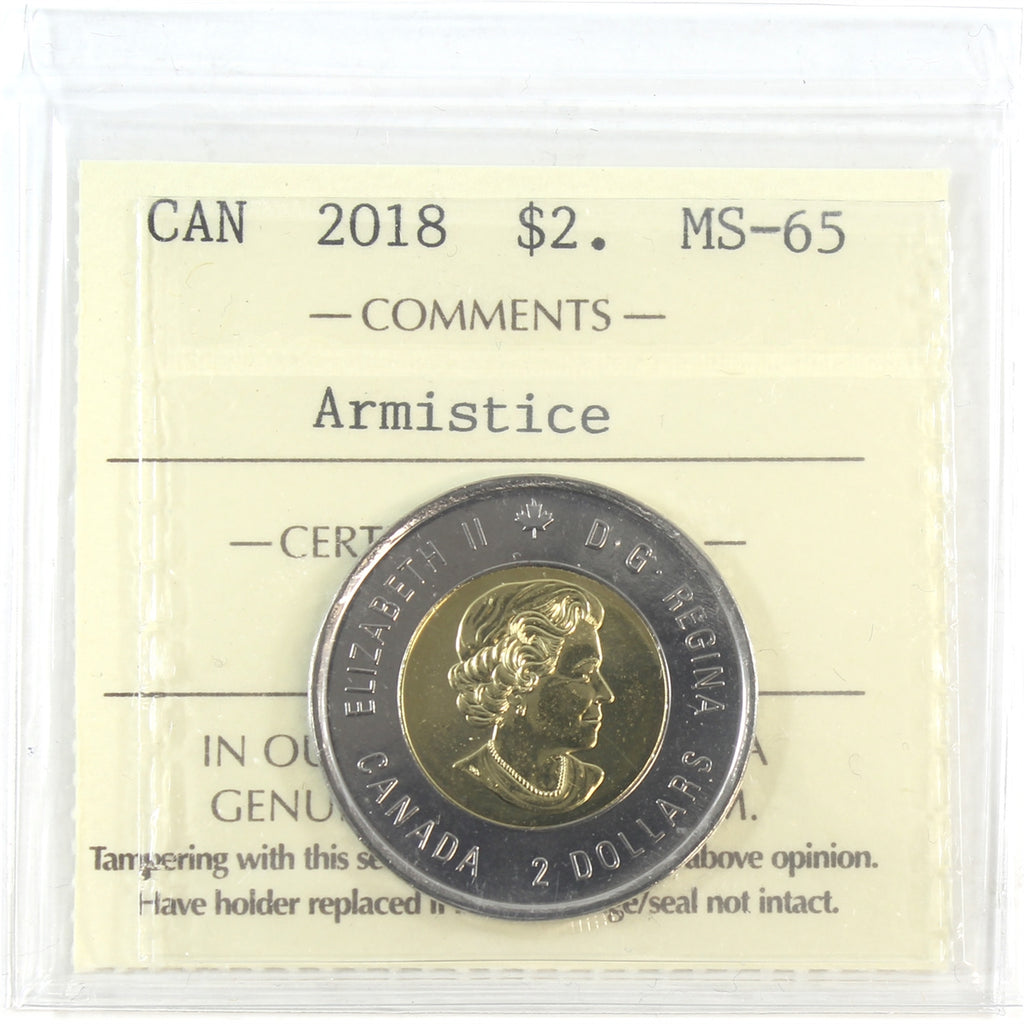 2018 Armistice Canada Two Dollar ICCS Certified MS65