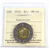 2018 Armistice Canada Two Dollar ICCS Certified MS64