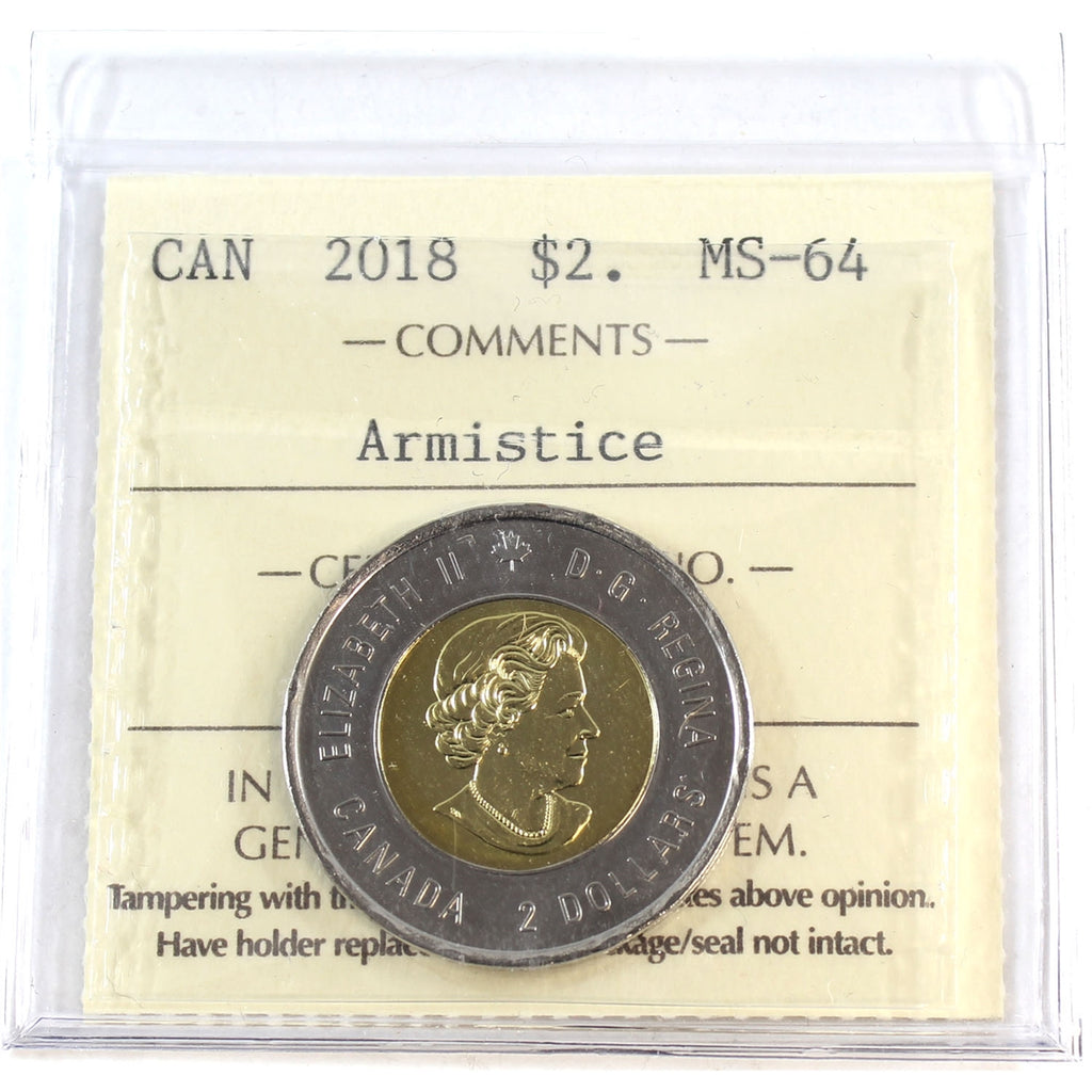 2018 Armistice Canada Two Dollar ICCS Certified MS64