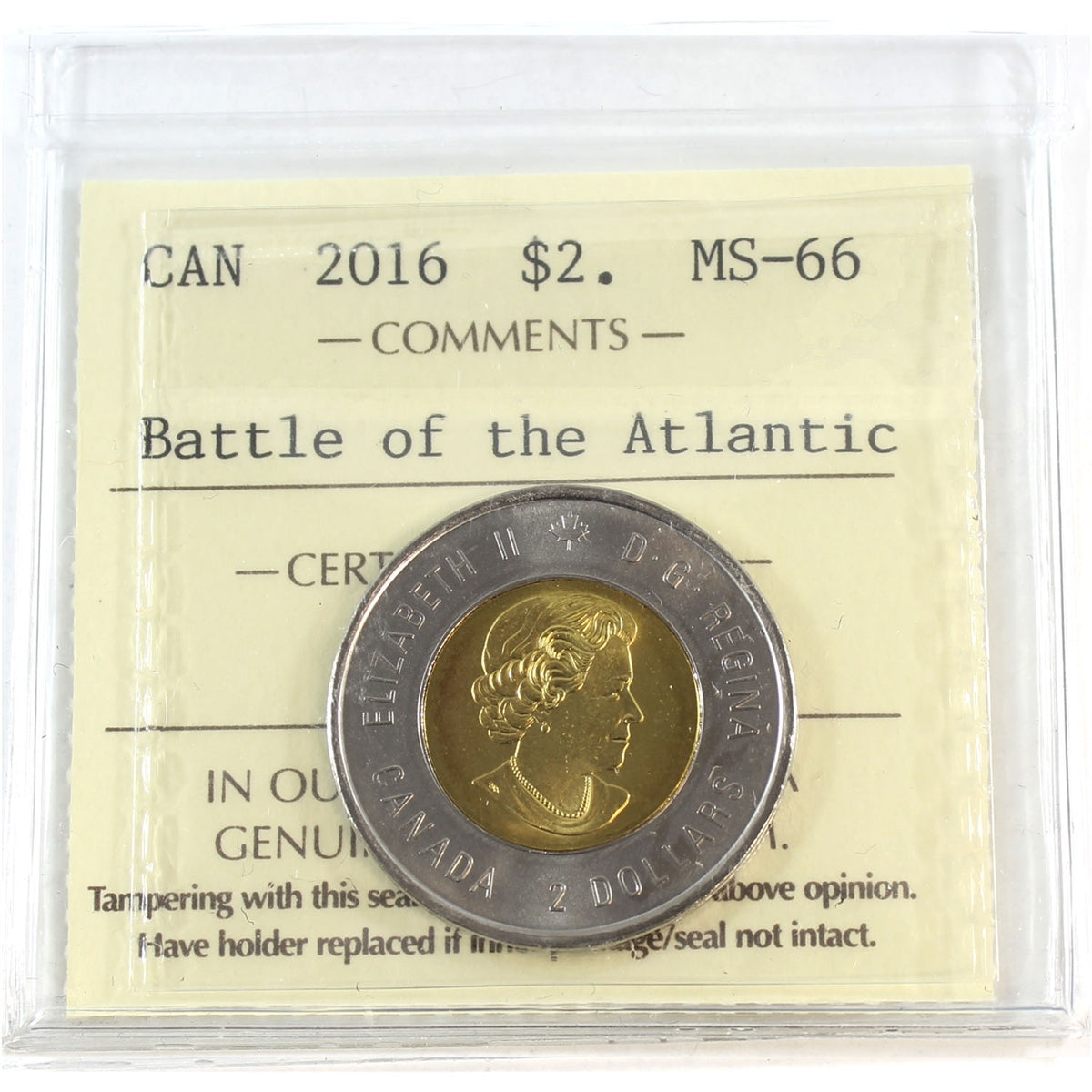 2016 Battle of the Atlantic Canada Two Dollar ICCS Certified MS66
