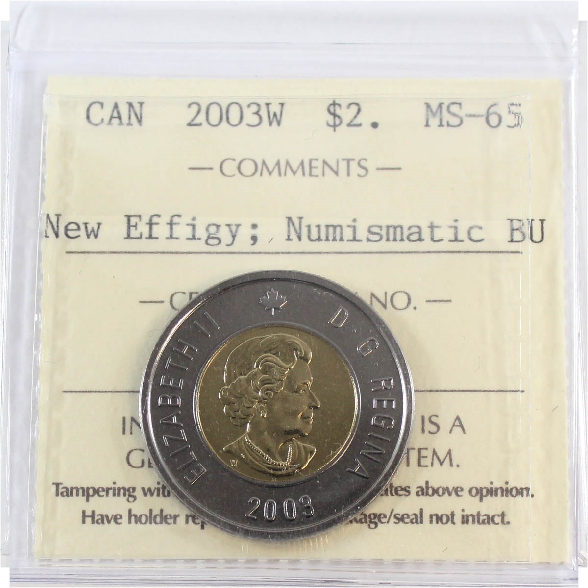 2003W Canada Two Dollar ICCS Certified MS65 New Effigy, NBU
