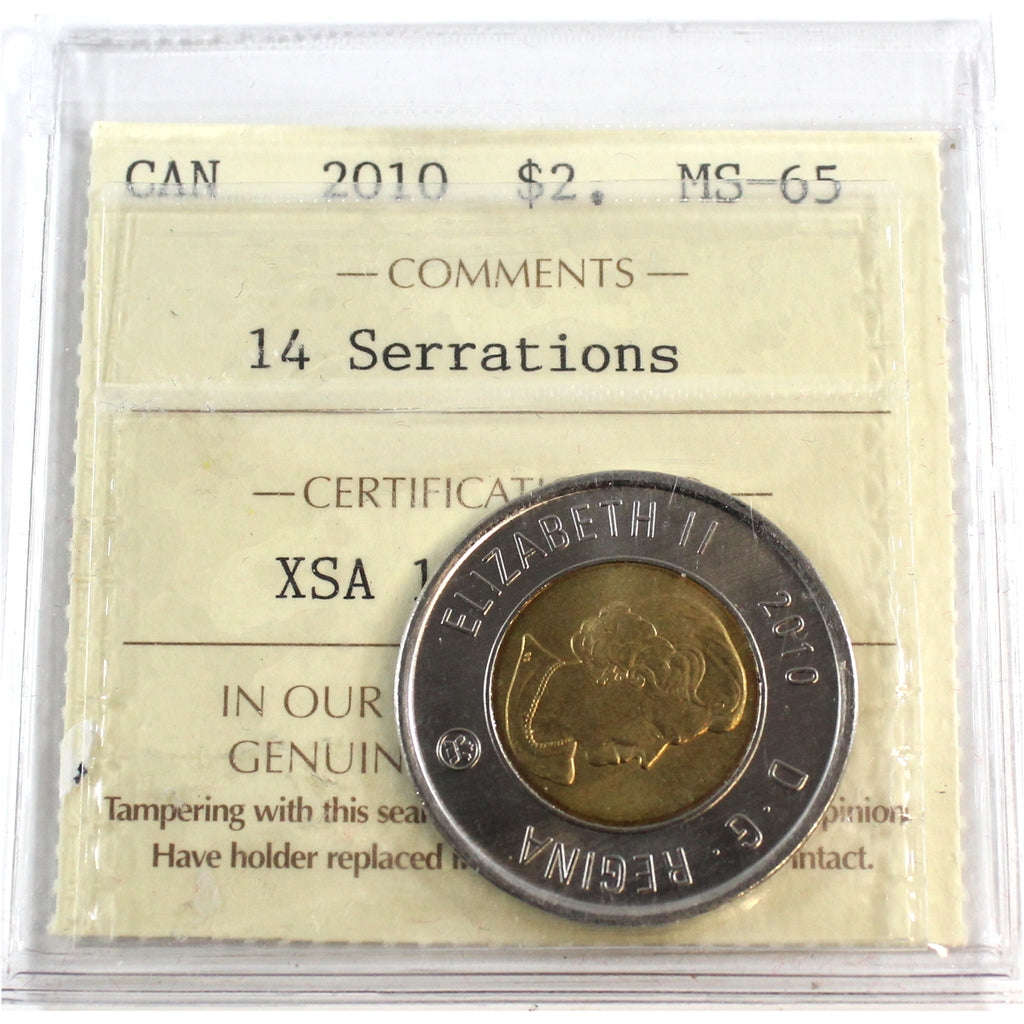 2010 14 Serrations Canada Two Dollar ICCS Certified MS65