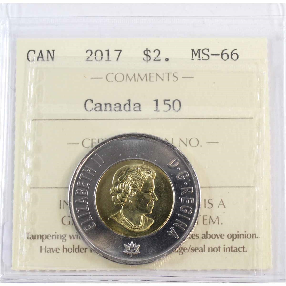 2017 Canada 150th (Dance) Two Dollar ICCS Certified MS66