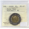 2000W Polar Bear Canada Two Dollar ICCS MS67 NBU