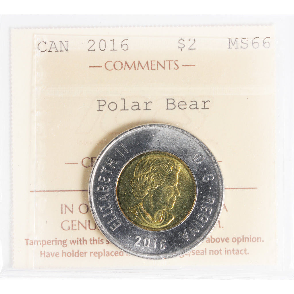 2016 Polar Bear Canada Two Dollar ICCS Certified MS66