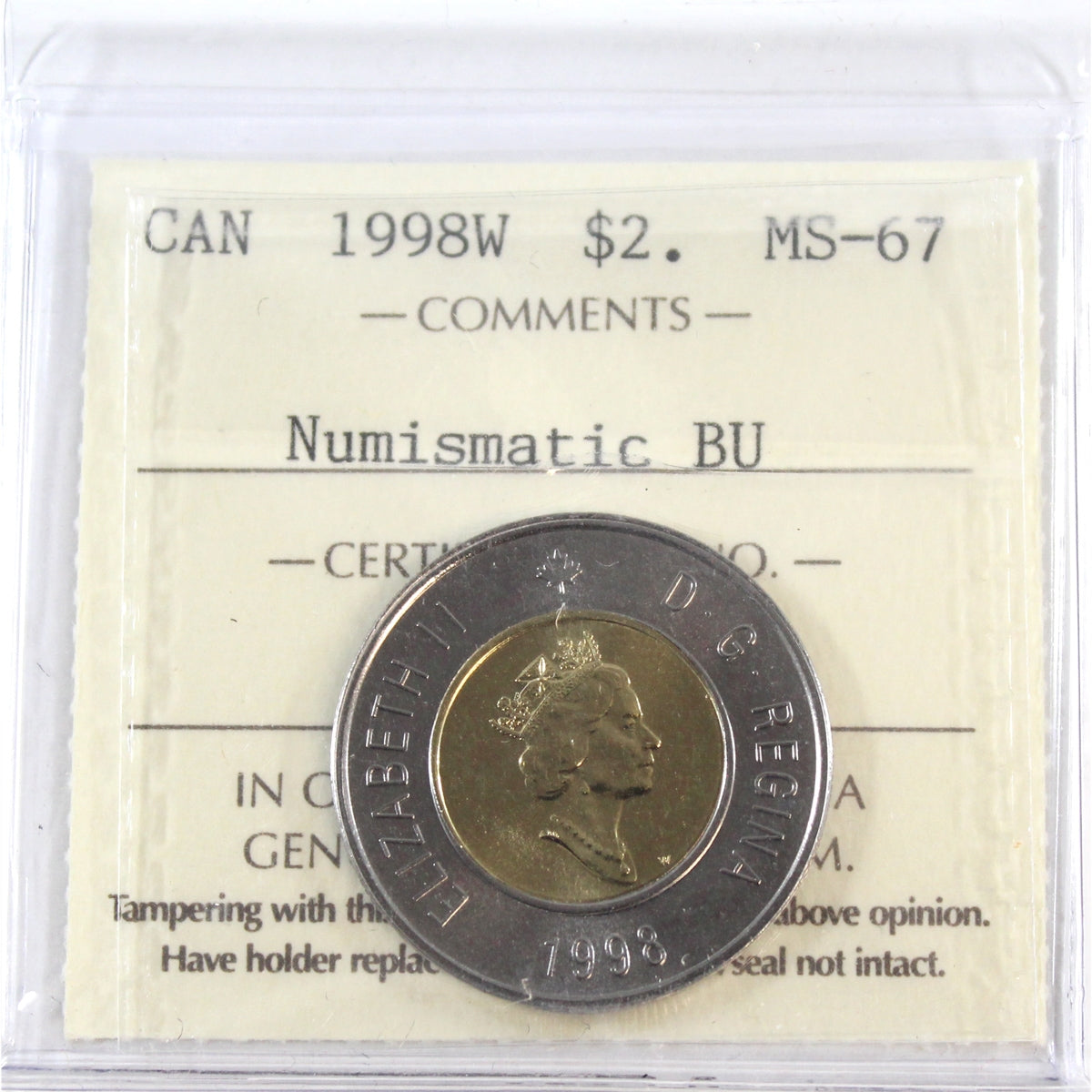 1998W Polar Bear Canada Two Dollar ICCS MS67 NBU