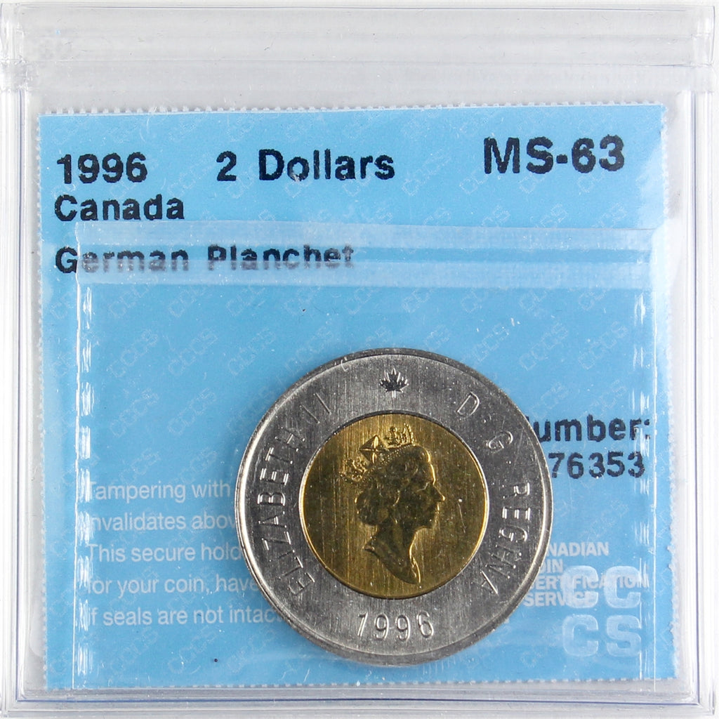 1996 German Planchet Canada Two Dollar CCCS Certified MS-63