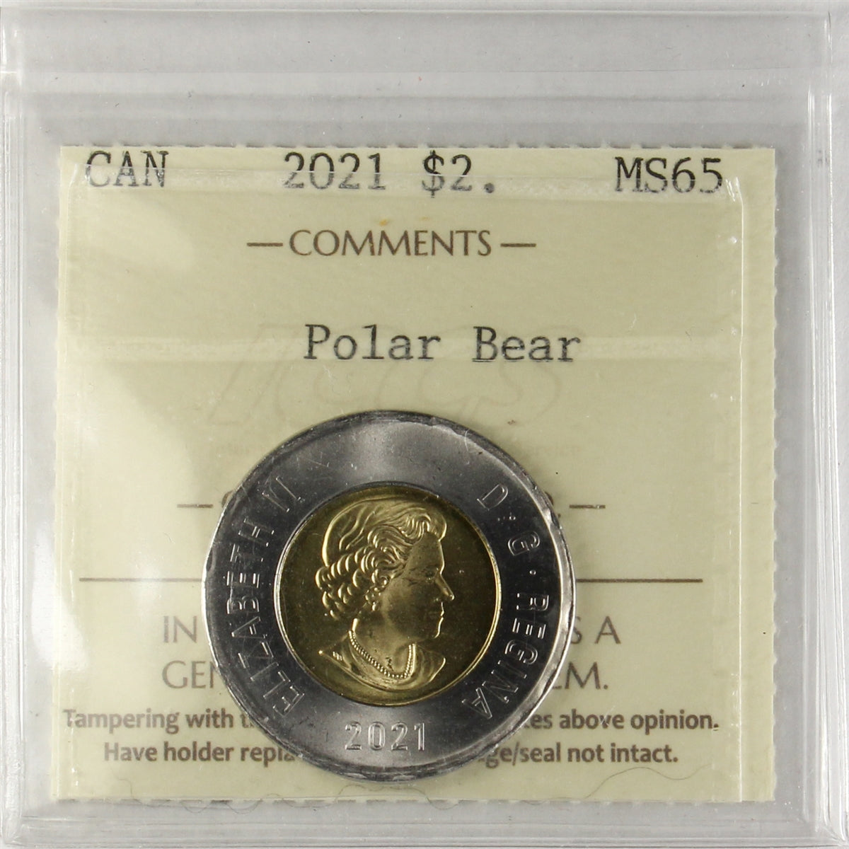 2021 Polar Bear Canada Two Dollars ICCS Certified MS65