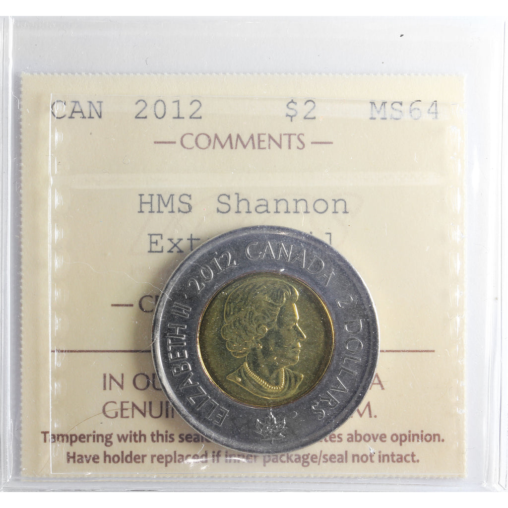 2012 HMS Shannon, Extra Sail Canada Two Dollar ICCS Certified MS-64