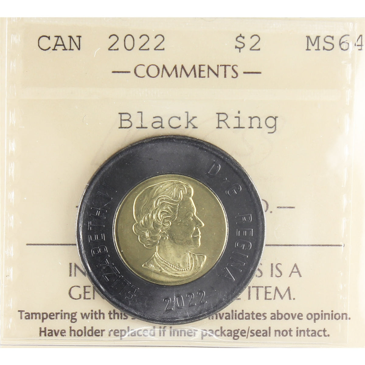 2022 Black Ring Canada Two Dollar ICCS Certified MS64