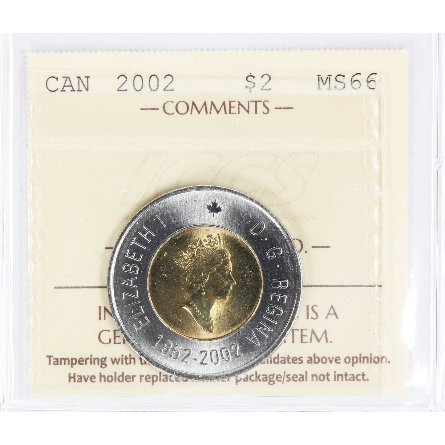 2002 Canada $2 ICCS Certified MS66