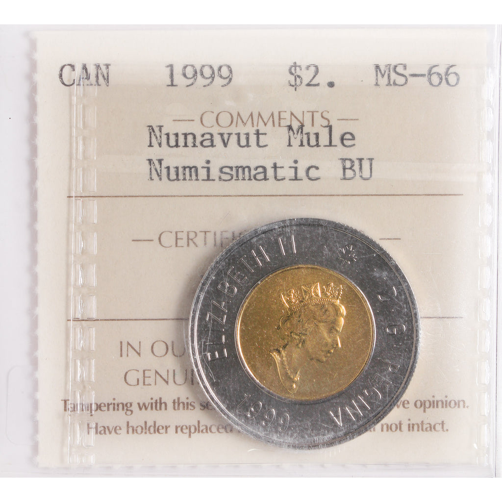 1999 Nunavut Mule Canada Two Dollars ICCS Certified MS66 Numismatic BU