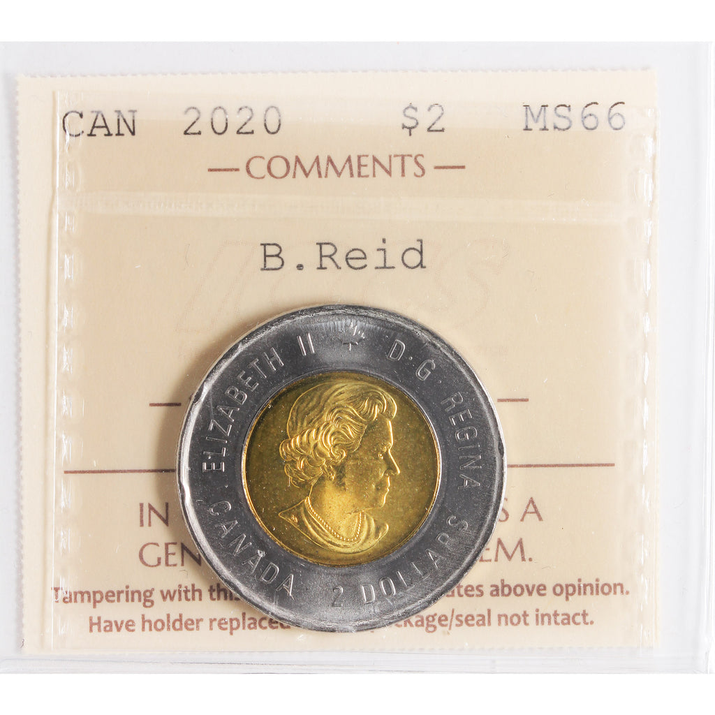2020 Bill Reid Canada Two Dollars ICCS Certified MS66