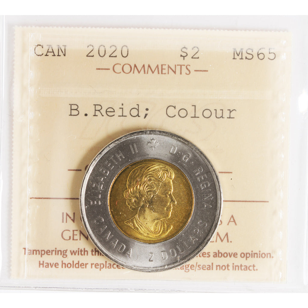 2020 Bill Reid Coloured Canada Two Dollars ICCS Certified MS65