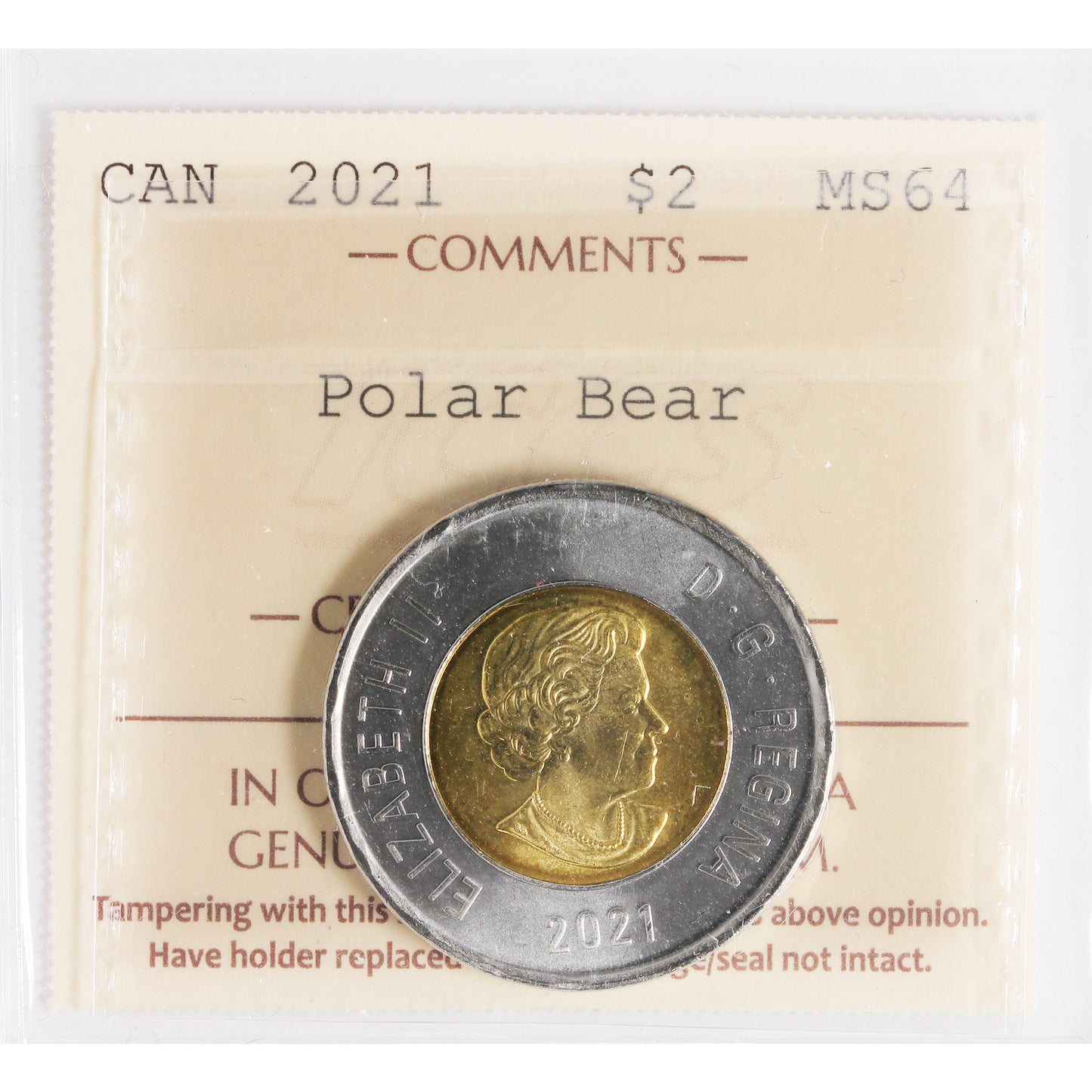 2021 Polar Bear Canada Two Dollars ICCS Certified MS64